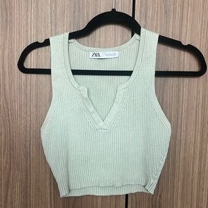 Zara Light Green Half Button Top